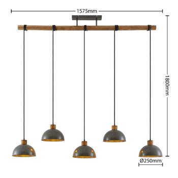 Závesné svietidlo Lindby Durbis, 149 cm, čierne, 5 svetiel, drevo