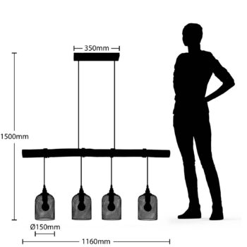 Závesné svietidlo Lindby Elrond, 116 cm, čierne, 4 svetlá, drevo