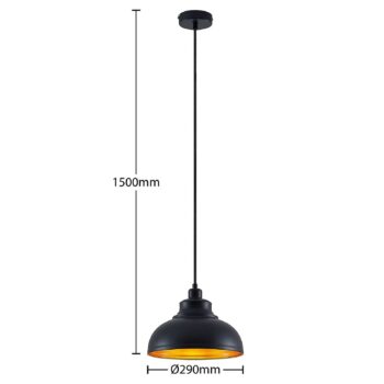 Závesné svietidlo Lindby Emna, 1-lampa, čierna/zlatá, kov, Ø29cm