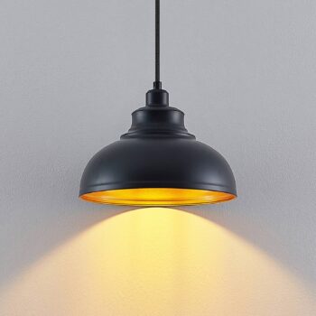 Závesné svietidlo Lindby Emna, 1-lampa, čierna/zlatá, kov, Ø29cm