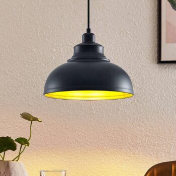Závesné svietidlo Lindby Emna, 1-lampa, čierna/zlatá, kov, Ø29cm