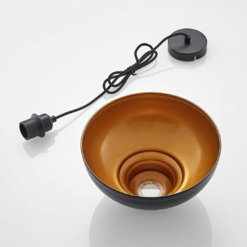 Závesné svietidlo Lindby Emna, 1-lampa, čierna/zlatá, kov, Ø29cm