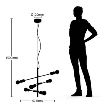 Závesné svietidlo Lindby Estar, čierne, kov, 6 svetiel, 57 cm