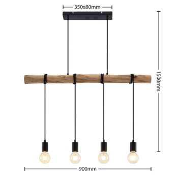 Závesné svietidlo Lindby Ferris, 4 svetlá, 90 cm, drevo, E27
