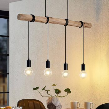 Závesné svietidlo Lindby Ferris, 4 svetlá, 90 cm, drevo, E27
