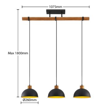 Závesné svietidlo Lindby Flurin, 3 svetlá, 107 cm, čierna, kov