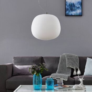 Závesné svietidlo Lindby Ginevra, Ø 38 cm, biele, sklo, E27