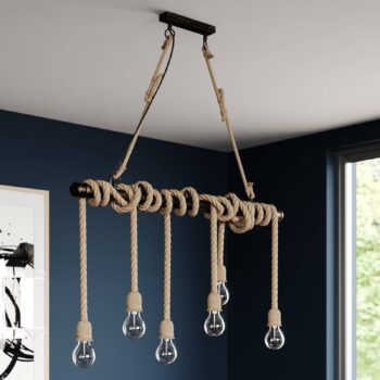 Závesné svietidlo Lindby Hajo, 100 cm, šesť svetiel, lanový záves