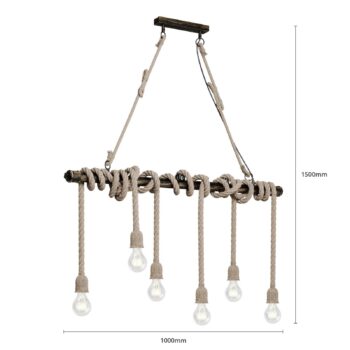 Závesné svietidlo Lindby Hajo, 100 cm, šesť svetiel, lanový záves