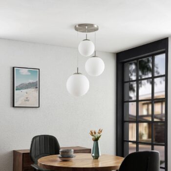 Závesné svietidlo Lindby Heleska, biele, sklo, 3 svetlá, Ø 47 cm