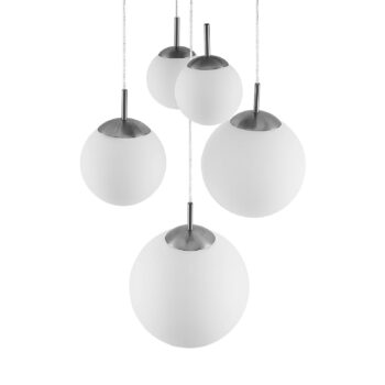 Závesné svietidlo Lindby Heleska, biele, sklo, 5 svetiel, Ø 50 cm