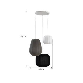 Závesné svietidlo Lindby Helin, 3 svetlá, čierna/biela/sivá, 60 cm