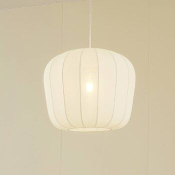 Závesné svietidlo Lindby Helin, biele, Ø 35 cm, látka