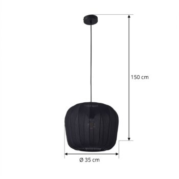 Závesné svietidlo Lindby Helin, čierne, Ø 35 cm, látka