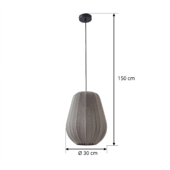 Závesné svietidlo Lindby Helin, sivé, Ø 30 cm, látka