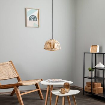 Závesné svietidlo Lindby Ilajus, Ø 30 cm, bambus, E27