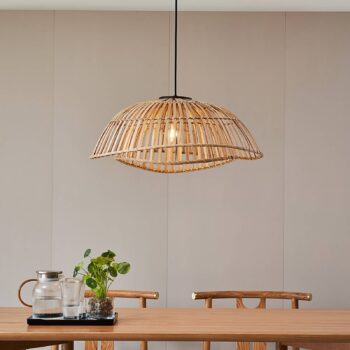 Závesné svietidlo Lindby Ilajus, Ø 62 cm, bambus, E27