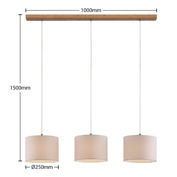 Závesné svietidlo Lindby Imarin, 3-svetelné, biele, textilné, 100 cm