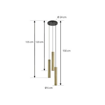 Závesné svietidlo Lindby Joffrey, Ø 24 cm, mosadz, 3 svetlá, GU10