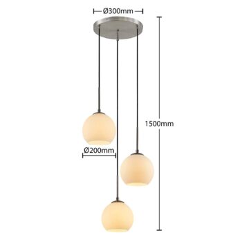Závesné svietidlo Lindby Jurian, Ø 32 cm, 3 svetlá, nikel/opál, sklo