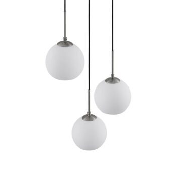Závesné svietidlo Lindby Jurian, Ø 32 cm, 3 svetlá, nikel/opál, sklo