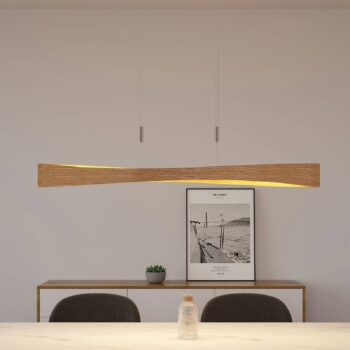 Závesné svietidlo Lindby LED Beazina, dub, kov, 118 cm