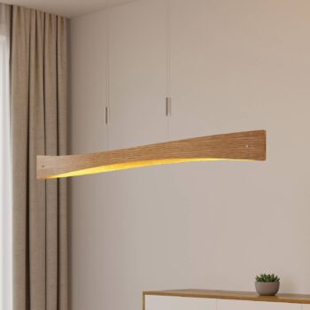 Závesné svietidlo Lindby LED Beazina, dub, kov, 118 cm