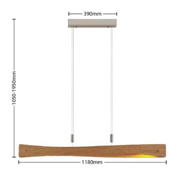 Závesné svietidlo Lindby LED Beazina, dub, kov, 118 cm