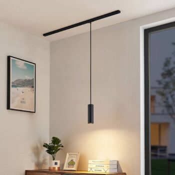 Závesné svietidlo Lindby Linaro, 20 cm, čierne, 1-fázové, GU10