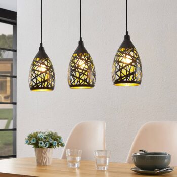 Závesné svietidlo Lindby Marcello, 75 cm, 3-svetelné, čierno-zlaté