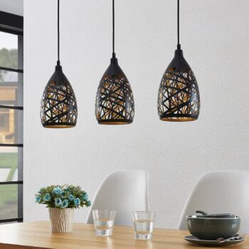 Závesné svietidlo Lindby Marcello, 75 cm, 3-svetelné, čierno-zlaté