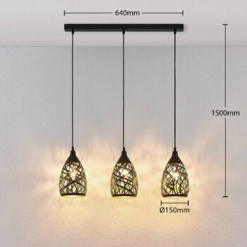 Závesné svietidlo Lindby Marcello, 75 cm, 3-svetelné, čierno-zlaté
