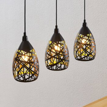 Závesné svietidlo Lindby Marcello, 75 cm, 3-svetelné, čierno-zlaté