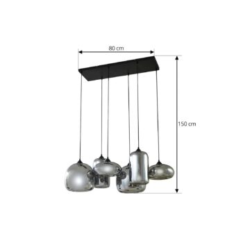 Závesné svietidlo Lindby Marla, 6 svetiel, sklo, dymovo sivá, 108 cm