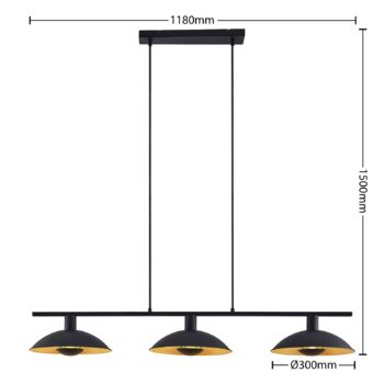 Závesné svietidlo Lindby Narisara, 118 cm, E14, 3 svetlá, čierno-zlaté