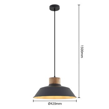 Závesné svietidlo Lindby Nefeli, Ø 42 cm, čierna farba, drevo, kov