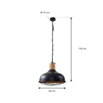 Závesné svietidlo Lindby Olbi, čierne, gumový stromček, dĺžka 41,5 cm
