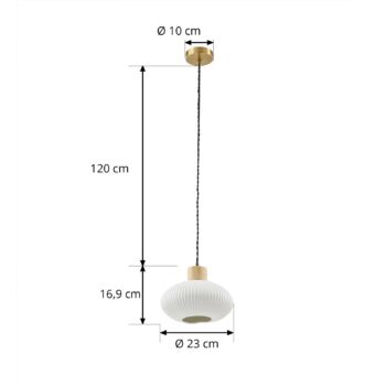 Závesné svietidlo Lindby Paulie, Ø 23 cm, keramika, drevo, biela
