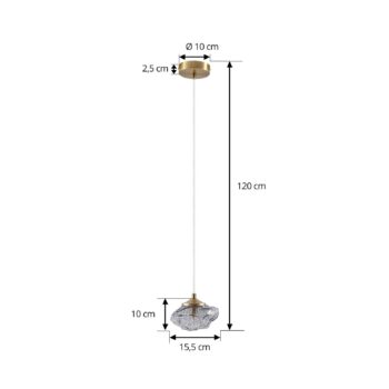 Závesné svietidlo Lindby Piatra, dym/mosadz, sklo, Ø 16 cm, G9
