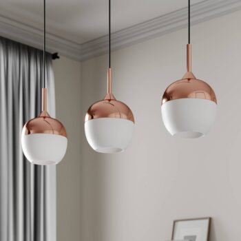 Závesné svietidlo Lindby Rangina, 100 cm, meď, 3 svetlá, sklo