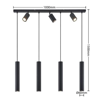Závesné svietidlo Lindby Sanad, 100 cm, 7 svetiel, čierne, GU10