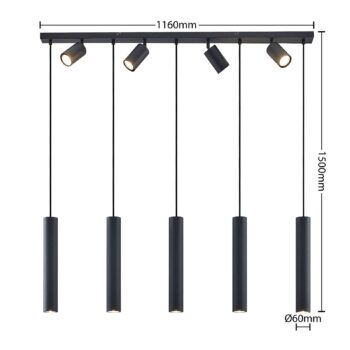 Závesné svietidlo Lindby Sanad, 116 cm, 9 svetiel, čierne, GU10