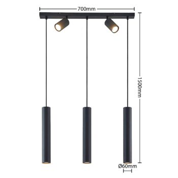 Závesné svietidlo Lindby Sanad, 70 cm, 5 svetiel, čierne, GU10