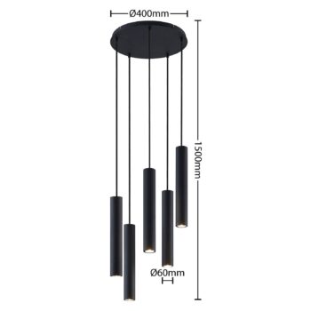 Závesné svietidlo Lindby Sanad, Ø 40 cm, 5 svetiel, čierne, GU10