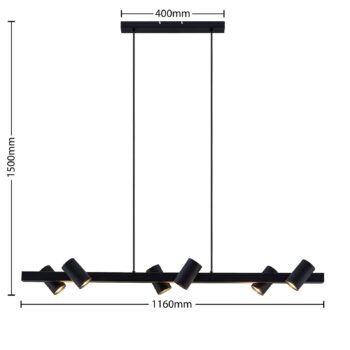 Závesné svietidlo Lindby Savoli, 116 cm, čierne, 6 svetiel, oceľ