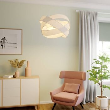 Závesné svietidlo Lindby Simaria, biele, textil, Ø 60 cm, E27