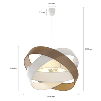 Závesné svietidlo Lindby Simaria, hnedá/sivá/biela, Ø 60 cm, E27