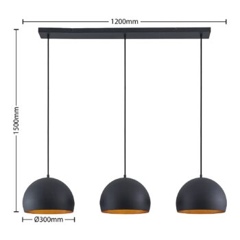 Závesné svietidlo Lindby Tarjei, dĺžka 120 cm, čierna/zlatá, kov