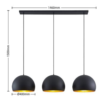 Závesné svietidlo Lindby Tarjei, dĺžka 146 cm, čierna/zlatá, kov