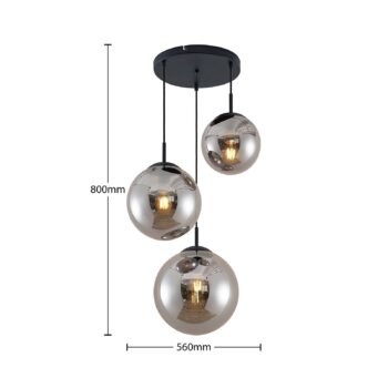 Závesné svietidlo Lindby Teeja, dymové, 3 svetlá, Ø52cm, sklo, E27